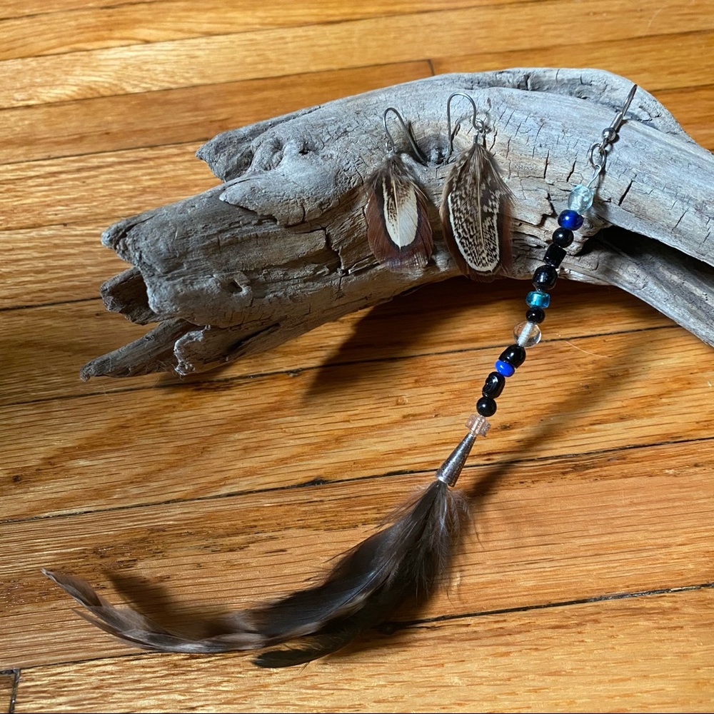 Set of Feather Earrings, Bead and Feather Accents, Urban Outfitters